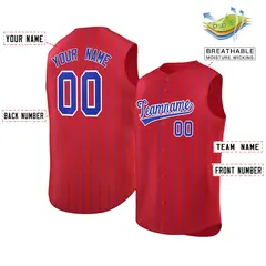 Red Royal-White Striped Sleeveless Fashion Baseball Jersey 2