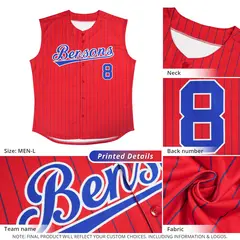 Red Royal-White Striped Sleeveless Fashion Baseball Jersey 3