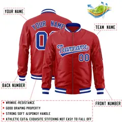 Red Royal-White Varsity Full-Zip Letterman Bomber Jacket 2