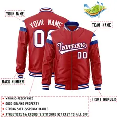 Red Royal-White Varsity Full-Zip Shoulder Color Block Letterman Bomber Jacket 2