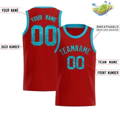 Red Sequined Trim Athletic Basketball Jersey 2