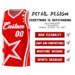Red Shoulder Stars Graffiti Pattern Basketball Jersey 2