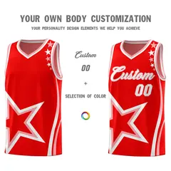Red Shoulder Stars Graffiti Pattern Basketball Jersey 3