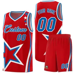 Red Shoulder Stars Graffiti Pattern Basketball Jersey