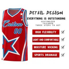 Red Shoulder Stars Graffiti Pattern Basketball Jersey 2