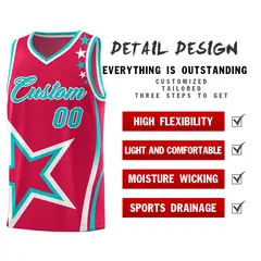 Red Shoulder Stars Graffiti Pattern Basketball Jersey 2