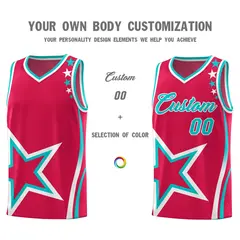 Red Shoulder Stars Graffiti Pattern Basketball Jersey 3