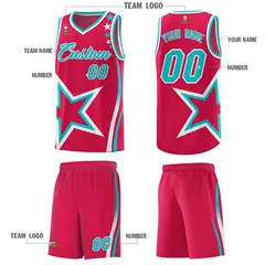 Red Shoulder Stars Graffiti Pattern Basketball Jersey 5