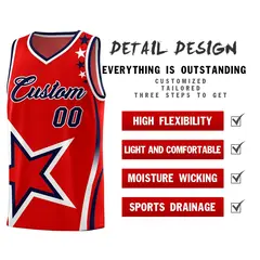 Red Shoulder Stars Graffiti Pattern Basketball Jersey 2