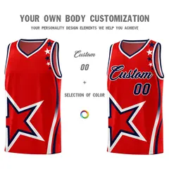 Red Shoulder Stars Graffiti Pattern Basketball Jersey 3
