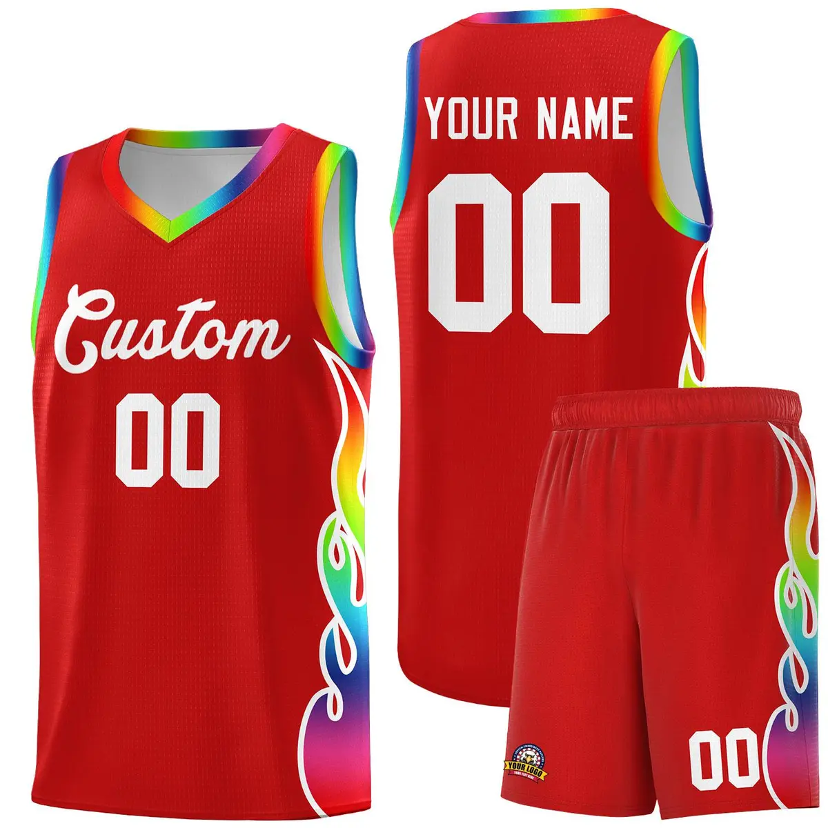 Red Side Flame Basketball Jersey for Teams