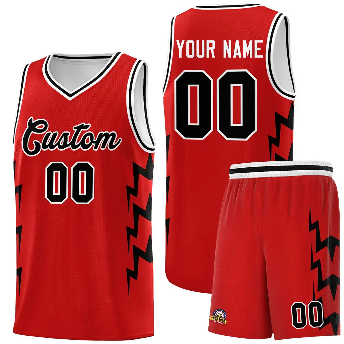 Red Side Lightning Graffiti Basketball Uniform Jersey