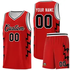 Red Side Lightning Graffiti Basketball Uniform Jersey