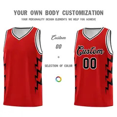 Red Side Lightning Graffiti Basketball Uniform Jersey 3
