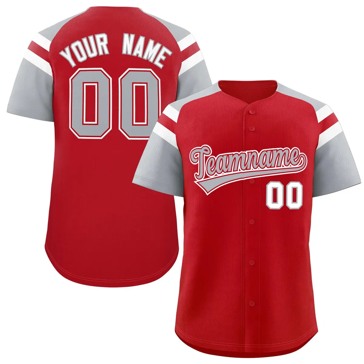 Red Silver Contrast Raglan Baseball Jersey