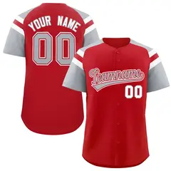 Red Silver Contrast Raglan Baseball Jersey 1