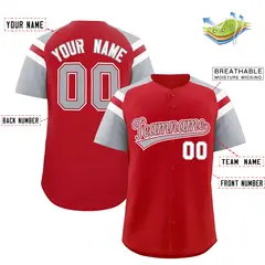 Red Silver Contrast Raglan Baseball Jersey 2