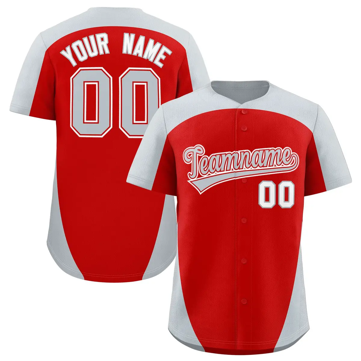 Red Silver Edge Color Block Baseball Jersey