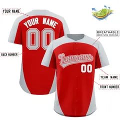 Red Silver Edge Color Block Baseball Jersey 2