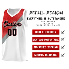 Red Silver Gray White Diagonal Stripes Color Block Basketball Jersey 2