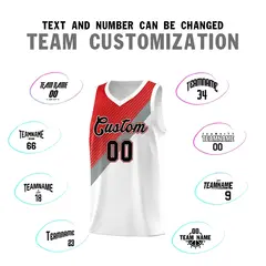 Red Silver Gray White Diagonal Stripes Color Block Basketball Jersey 4