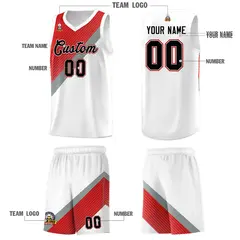 Red Silver Gray White Diagonal Stripes Color Block Basketball Jersey 5