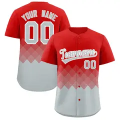 Red Silver Grid Blur Pattern Baseball Jersey