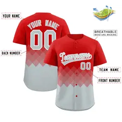 Red Silver Grid Blur Pattern Baseball Jersey 2