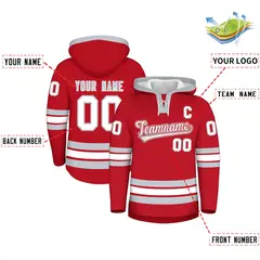 Red Silver Lace-Up Neck Hockey Hoodie Classic Style 2