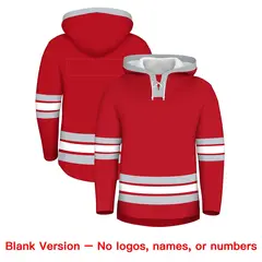 Red Silver Lace-Up Neck Hockey Hoodie Classic Style 7