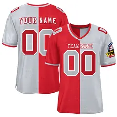 Red Silver Split Two Tone Authentic Football Jersey