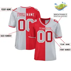 Red Silver Split Two Tone Authentic Football Jersey 2