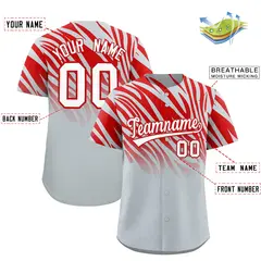 Red Silver Tiger Stripe Gradient Baseball Jersey 2