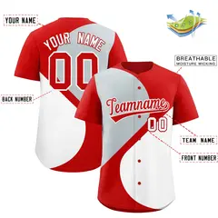 Red Silver White Half Heart Color Block Baseball Jersey 2