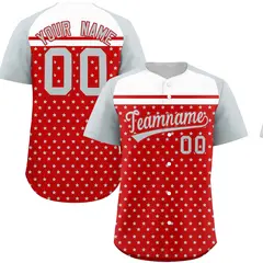 Red Silver-White Raglan Star Print Baseball Jersey 1