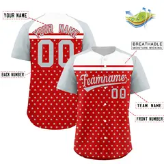 Red Silver-White Raglan Star Print Baseball Jersey 2