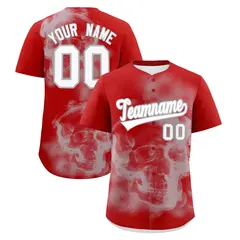 Red Silver White Skeleton Graffiti Baseball Jersey 1