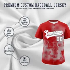 Red Silver White Skeleton Graffiti Baseball Jersey 4
