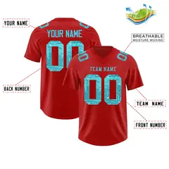 Red Sky Blue Sequin Lettering Football Jersey 2