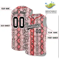 Red Snakeskin Pattern Sleeveless Baseball Jersey 2
