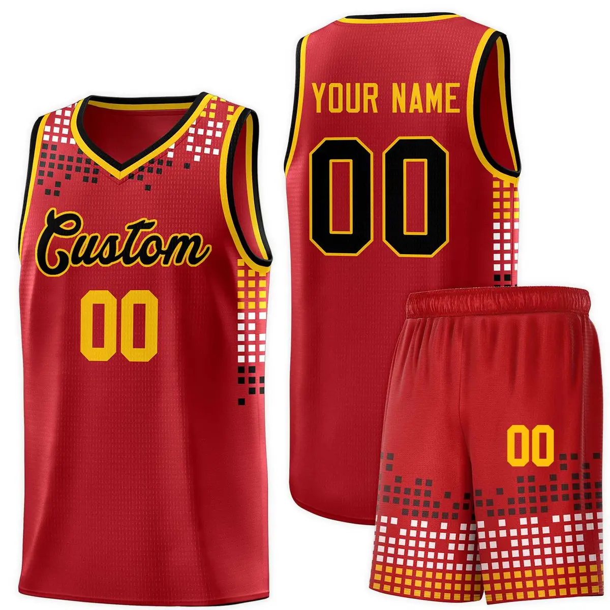 Red Square Grid Graffiti Pattern Sports Basketball Jersey