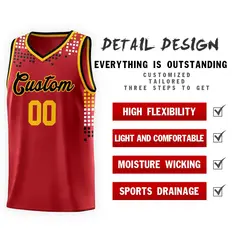 Red Square Grid Graffiti Pattern Sports Basketball Jersey 4
