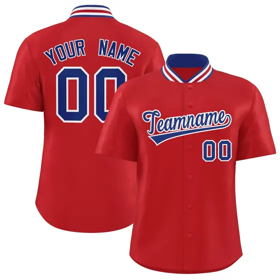 Red Stand Collar Classic Baseball Jersey