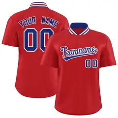 Red Stand Collar Classic Baseball Jersey