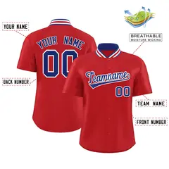 Red Stand Collar Classic Baseball Jersey 2