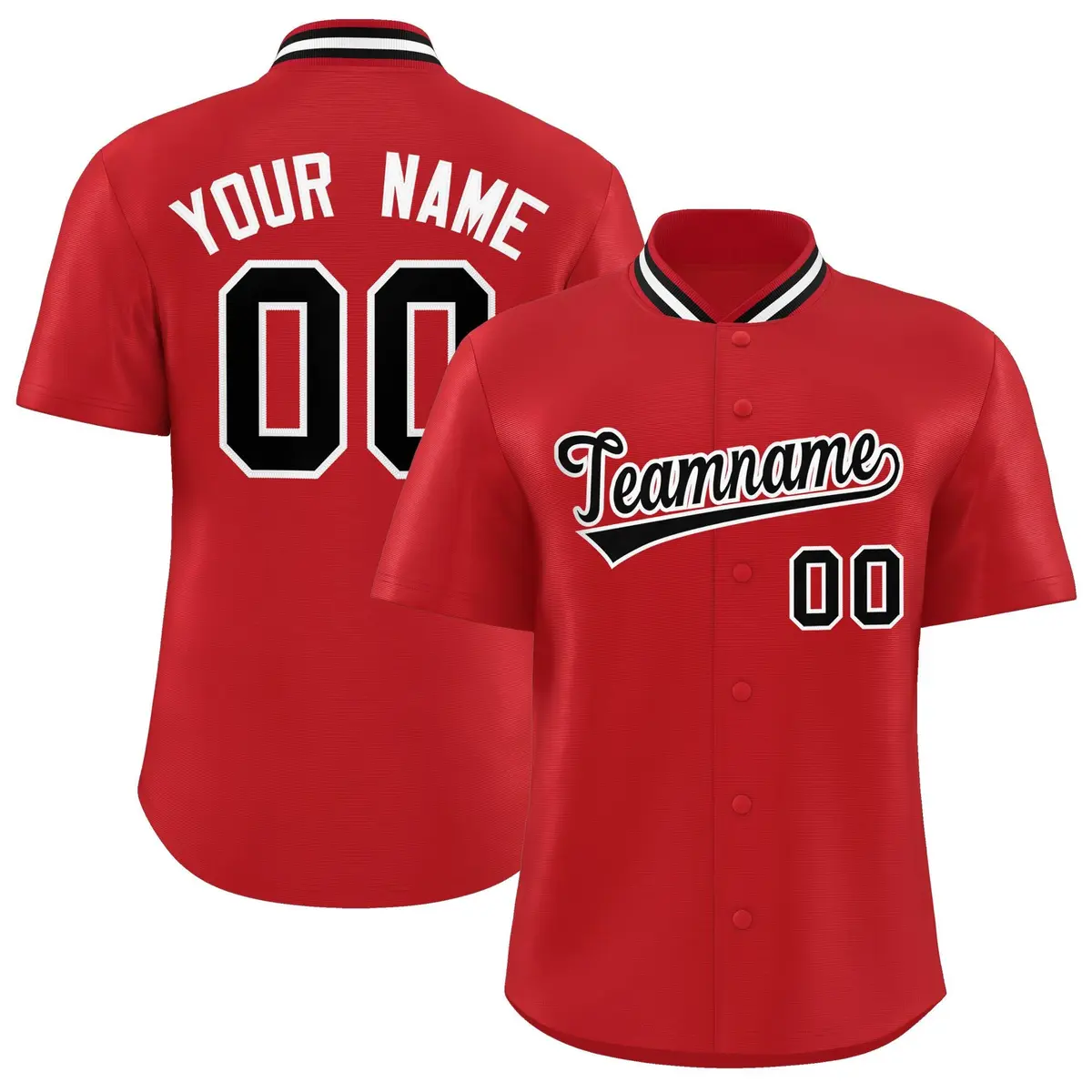 Red Stand Collar Classic Baseball Jersey