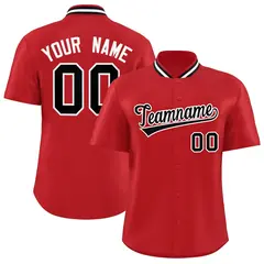 Red Stand Collar Classic Baseball Jersey 1