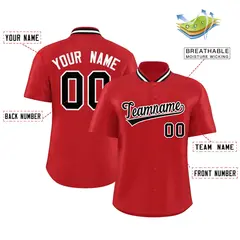 Red Stand Collar Classic Baseball Jersey 2