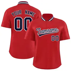 Red Stand Collar Classic Baseball Jersey