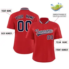 Red Stand Collar Classic Baseball Jersey 2